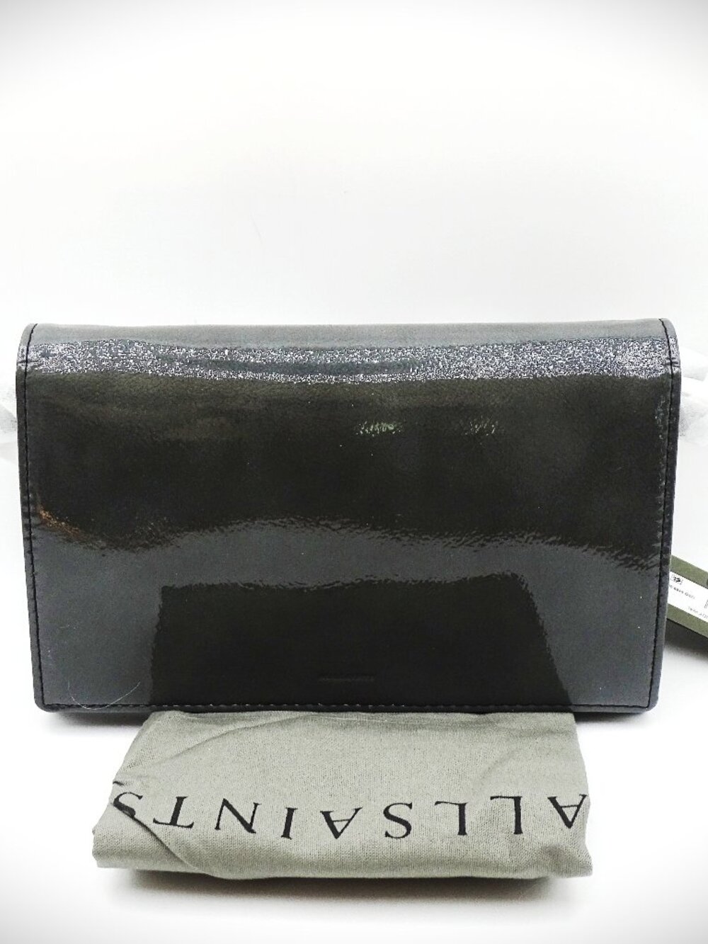 ALL SAINTS Fetch Genuine Ash Grey Color Patent Leather Chain Crossbody Bag